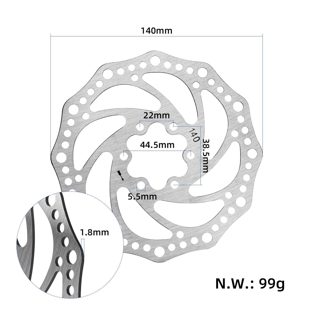 Rotore freno a disco a forma di fiore a 6 fori da 140 mm con viti Vendita calda Rotore a disco a 6 fori in pezzo unico Rotore freno a disco da 140 mm per scooter elettrico con viti Accessori per scooter elettrico