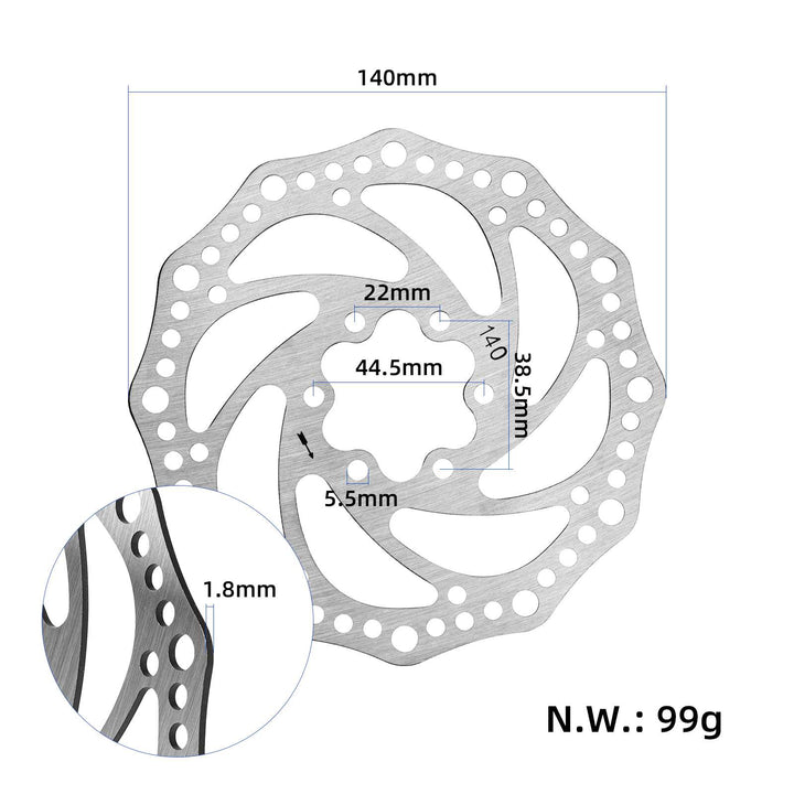 Rotore freno a disco a forma di fiore a 6 fori da 140 mm con viti Vendita calda Rotore a disco a 6 fori in pezzo unico Rotore freno a disco da 140 mm per scooter elettrico con viti Accessori per scooter elettrico