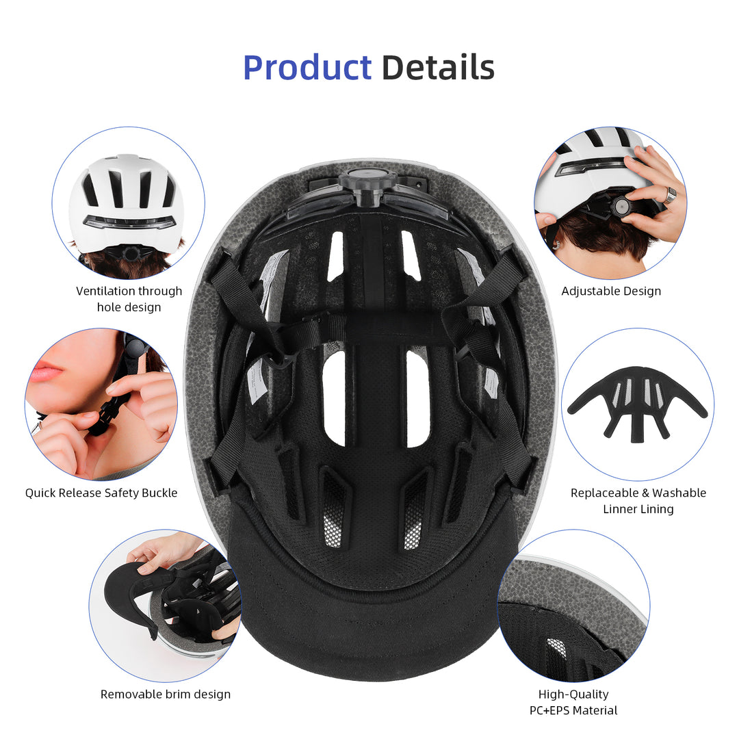 Casco Ulip White Smart con luce di svolta e telecomando wireless da manubrio, casco di sicurezza universale con segnale di svolta LED e controller remoto intelligente per monopattino elettrico Xiaomi/Ninebot/INOKIN/Dualtron