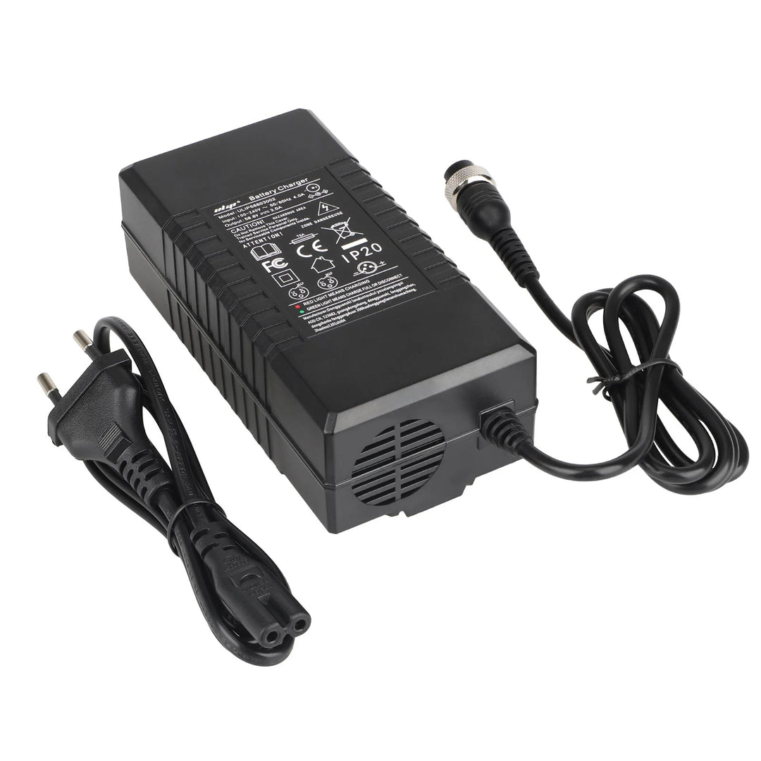 Ulip 42V~58.8V 3A GX16 Head Over Certified Charger EU Plug with CE And FCC Certification for 48V To 58.8C And 52C To 58.8C Chargers Li-ion Battery Pack Charger Power Adapte Input 100-240V 48V 13S Lithium Skateboard Balance Vehicle Battery with Fan