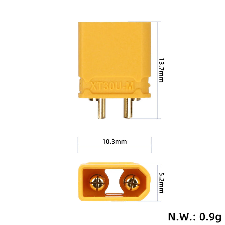 Connettore maschio Amass XT30U-M XT30U potenziato con spinotti a banana placcati in oro AMS XT30U-M Connettore maschio giallo Presa per aviazione ad alta corrente Connettore Amass XT30