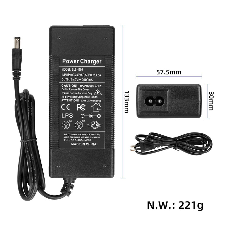 Caricabatterie da 36V a 42V 2A DC2.1 con 6 Cavi Adattatori Spina EU Veicolo Elettrico Scooter Elettrico Caricabatterie con Testa DC Caricabatterie per Batteria al Litio 36V 42V Cavo di Alimentazione a Testa Rotonda Accessori
