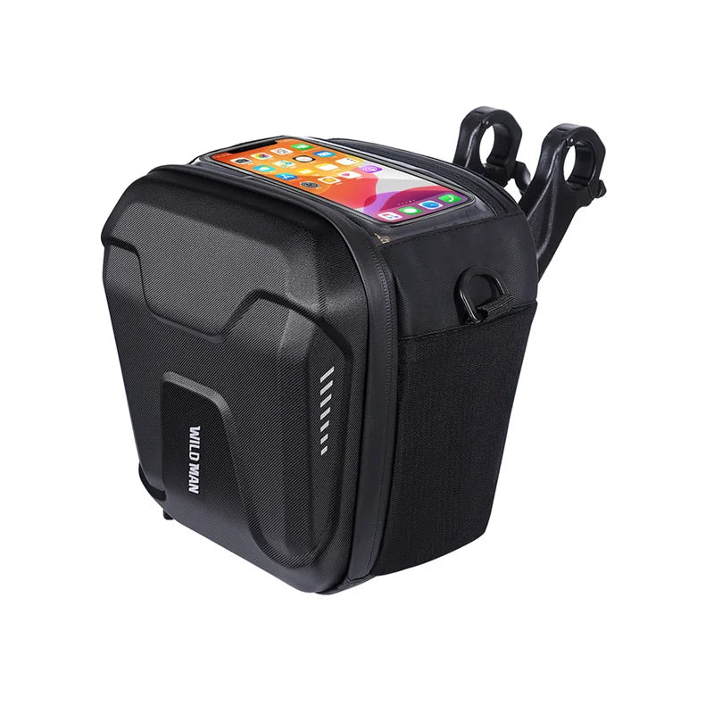 WILD MAN Borsa da Manubrio per Mountain Bike 3L Borsa da Appendere per Ciclismo Fotocamera Touchscreen Guscio Duro in EVA 3L Borsa Anteriore Borsa da Manubrio per Bicicletta Borsa per Fotocamera Mountain Bike Monopattino Elettrico Guscio Duro in EVA