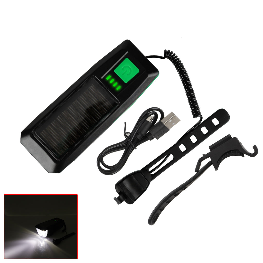 Red Solar con USB, Doppia Modalità di Ricarica, Durata Efficiente della Batteria, Luce Solare per Bici, USB Ricaricabile, Display di Potenza, MTB, Mountain Bike, Lampada Anteriore con Clacson, Torcia, Luce Anteriore per Bici