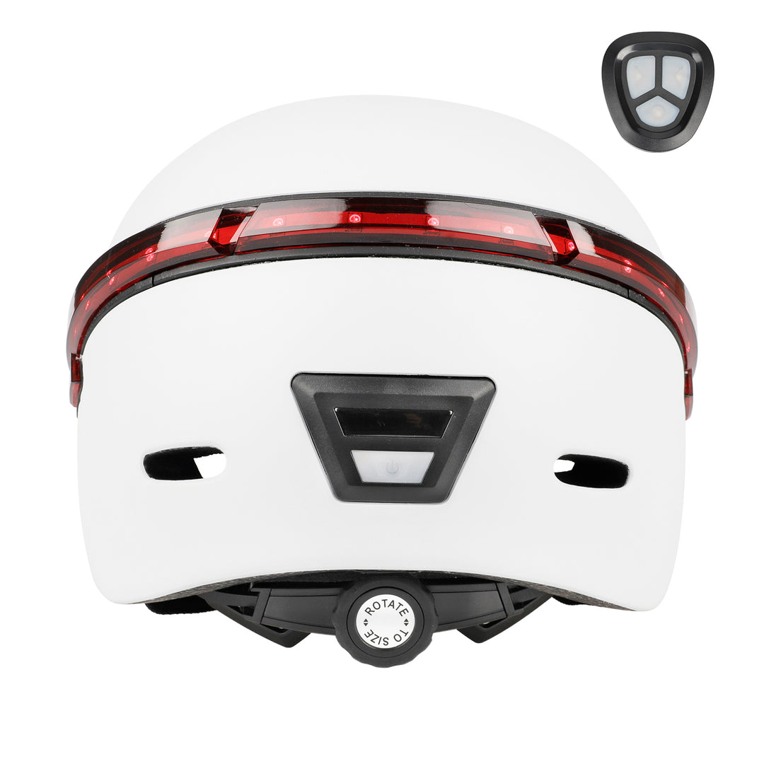 White Helmet with Remote Steering Indicator LED Warning Tail Light Lightweight Rechargeable Bike Rear Tail Lamp Wireless Remote Control for Motorcycle Bicycle Safety Helmet