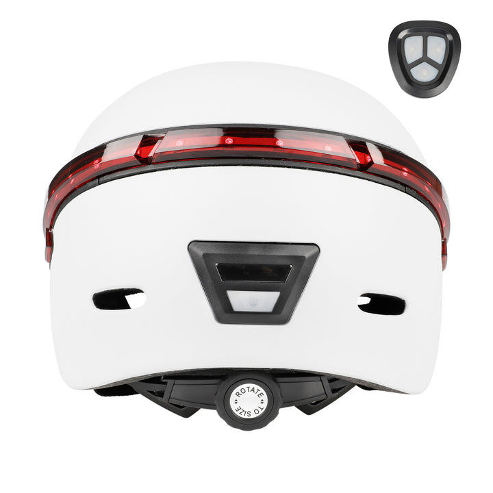 White Helmet with Remote Steering Indicator LED Warning Tail Light Lightweight Rechargeable Bike Rear Tail Lamp Wireless Remote Control for Motorcycle Bicycle Safety Helmet