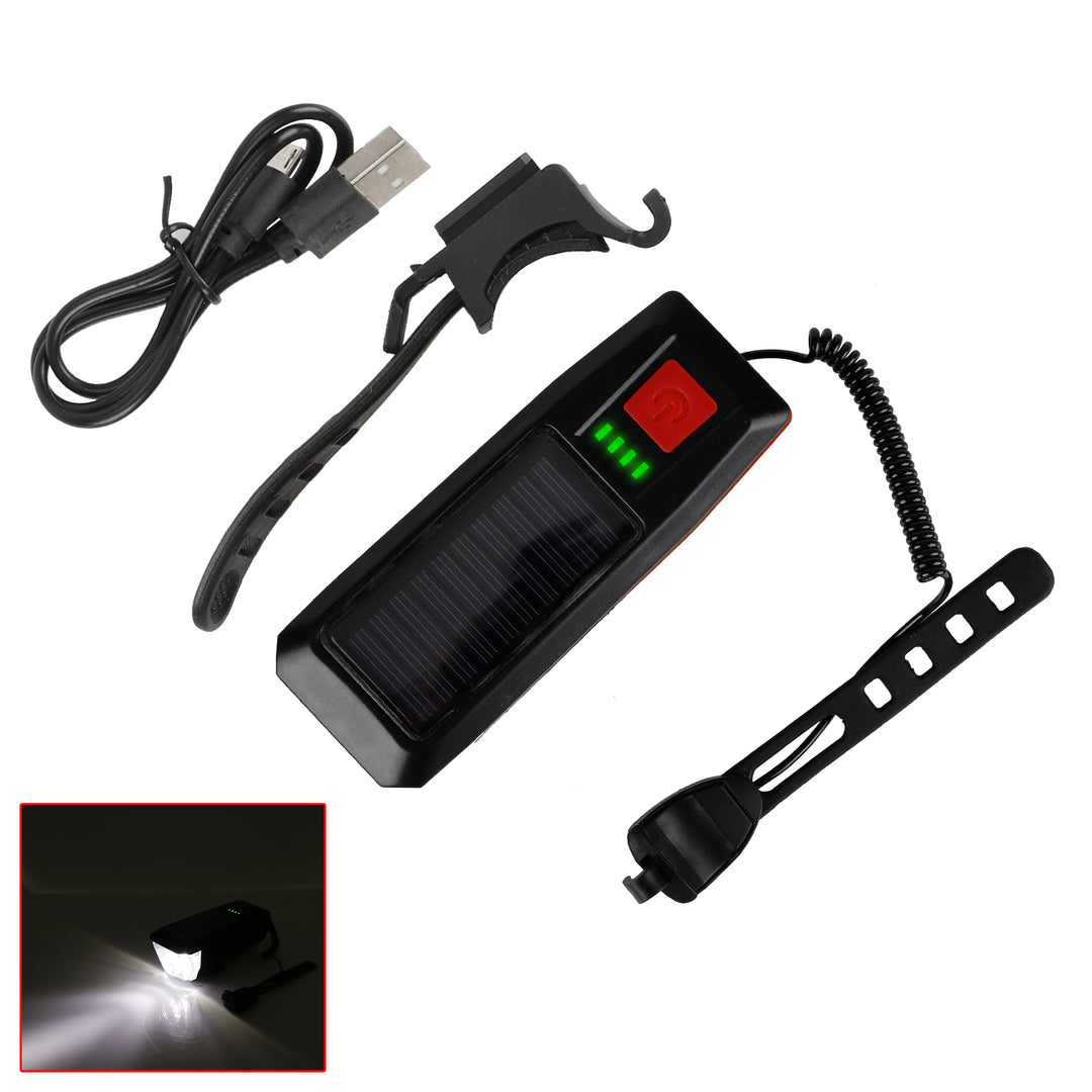 Red Solar con USB, Doppia Modalità di Ricarica, Durata Efficiente della Batteria, Luce Solare per Bici, USB Ricaricabile, Display di Potenza, MTB, Mountain Bike, Lampada Anteriore con Clacson, Torcia, Luce Anteriore per Bici