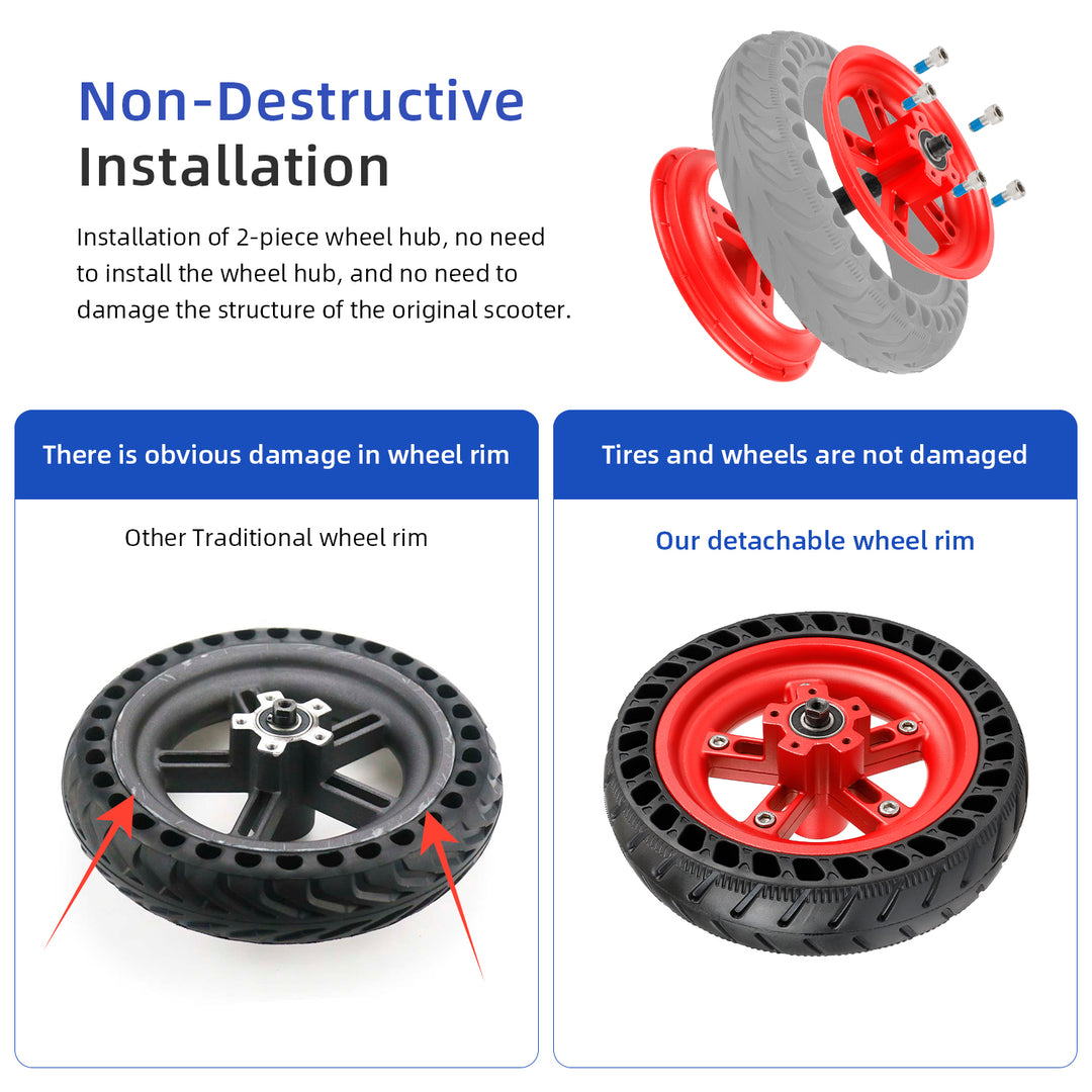 Mozzo posteriore sdoppiato Red Ulip per monopattino elettrico Xiaomi Pro/Pro2, ricambio mozzo posteriore sdoppiato per pneumatici pieni, mozzo in alluminio, cerchio da 8,5 pollici