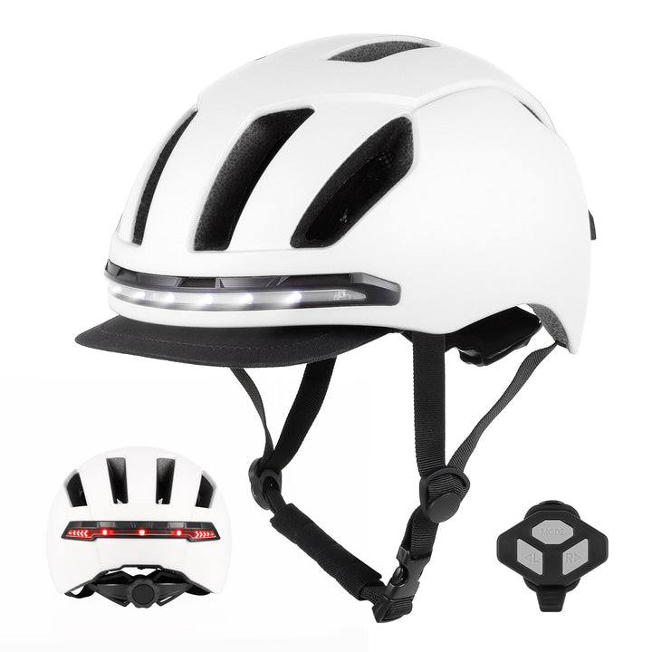 Casco Ulip White Smart con luce di svolta e telecomando wireless da manubrio, casco di sicurezza universale con segnale di svolta LED e controller remoto intelligente per monopattino elettrico Xiaomi/Ninebot/INOKIN/Dualtron