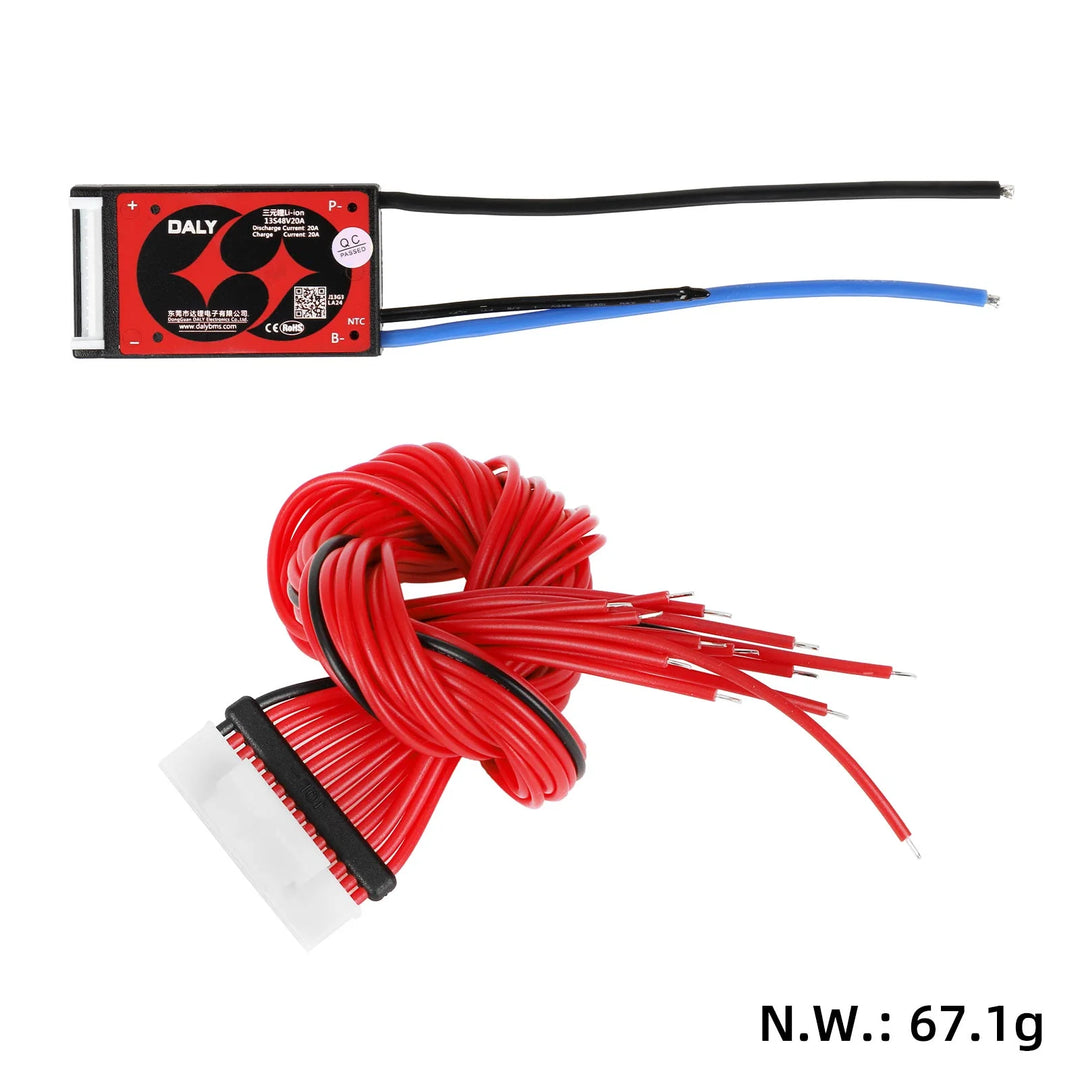 DALY BMS 13S 48V 20A BMS 3.7V 18650 Controllo interruttore soft on/off Potenza di scarica per E-bike Scooter Skateboard Rosso 48V 20A Sistema di gestione batteria Scheda di protezione batteria bilanciata Materiale PCB Ottima fattura