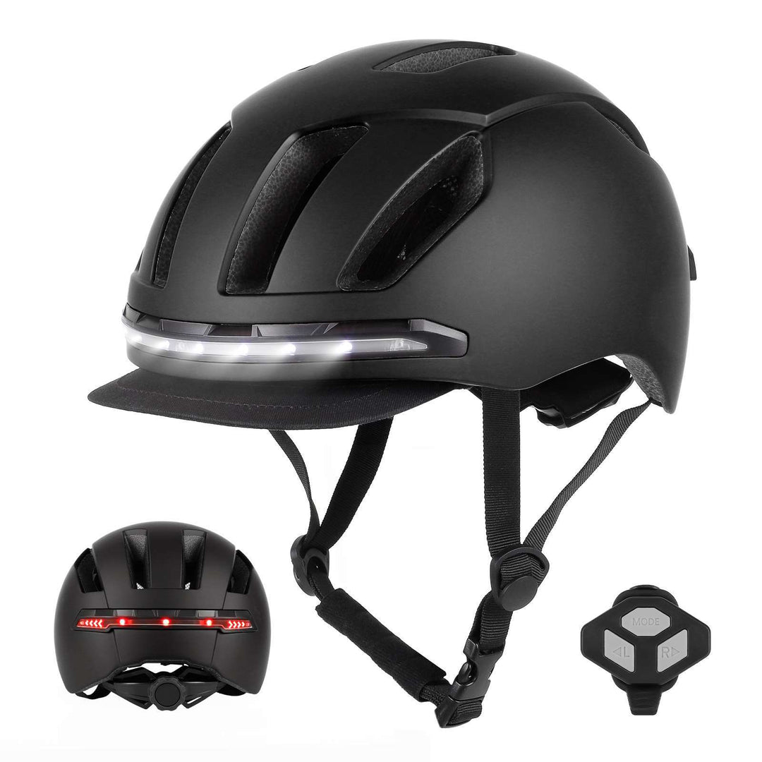 Smart Helmet With Wireless Handlebar Remote Control Gear Connected Front Rear LED Light Turn Signal Bicycle Scooter Helmet Black Smart Helmet with Wireless Handlebar Remote Control