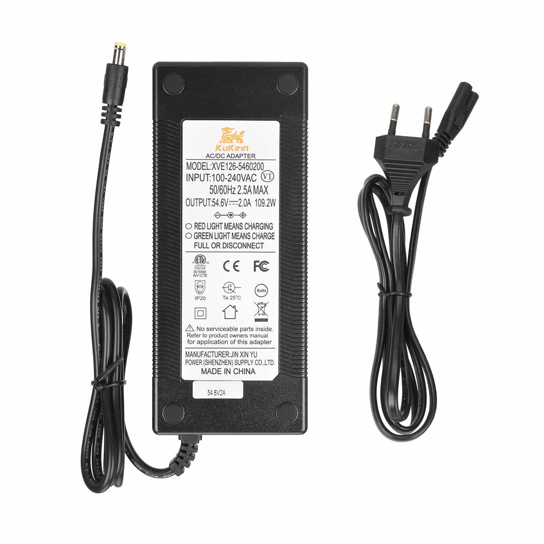 Caricabatterie originale da 54,6V 2A con testa DC2.1 standard europeo per scooter elettrico Kukirin G2 Caricabatterie originale Ingresso 100-240V Uscita 48V 54,6V 2,0A Ricambi caricabatterie per batteria al litio