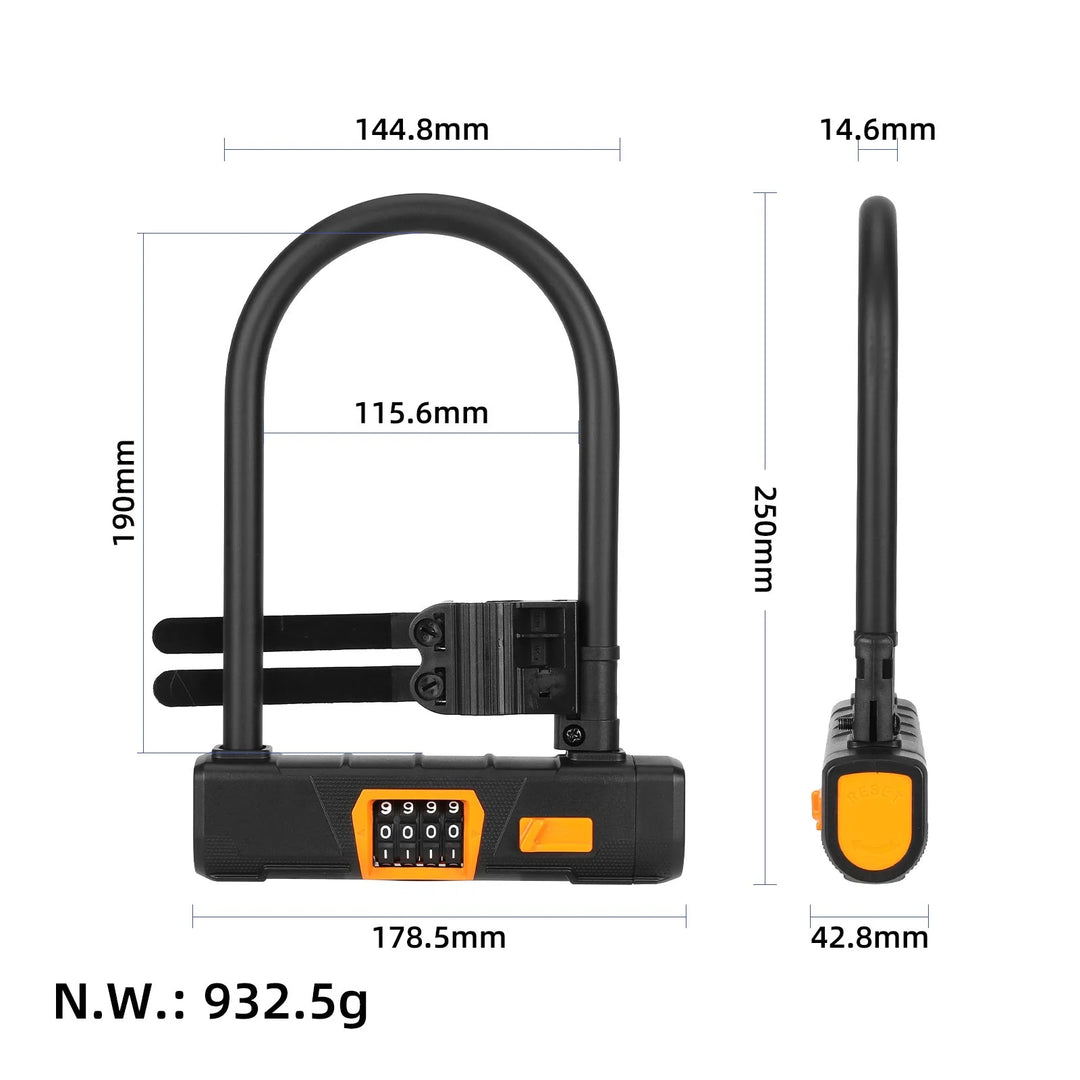 Lucchetto a combinazione antifurto a U nero Lucchetto antifurto a U Lucchetto per bici con batteria Lucchetto con password Lucchetto a U per mountain bike Lucchetto per bici elettrica Lucchetto per bicicletta Attrezzatura per ciclismo