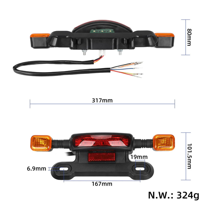 Fanalino posteriore 3-in-1 con funzione frecce per bici elettrica 48/60V Fanalino posteriore funzione freno 48V 60V Fanale stop Segnalatore di direzione Fanale posteriore