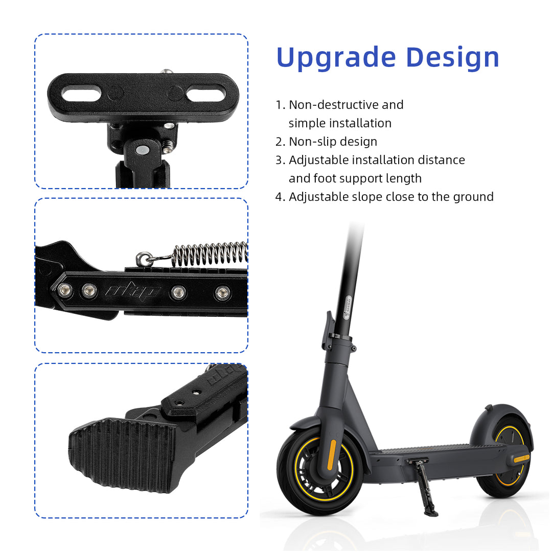 V2 Black Adjustable Aluminum kickstand for Segway Max G30 Kickstand Foot Support Side Stand Packing Rack Kickstand Parking Foot Support Stand For Ninebot Max G30 Kaabo Mantis 10 Vsett 9 Electric Scooter Adjustable Kickstand Accessories