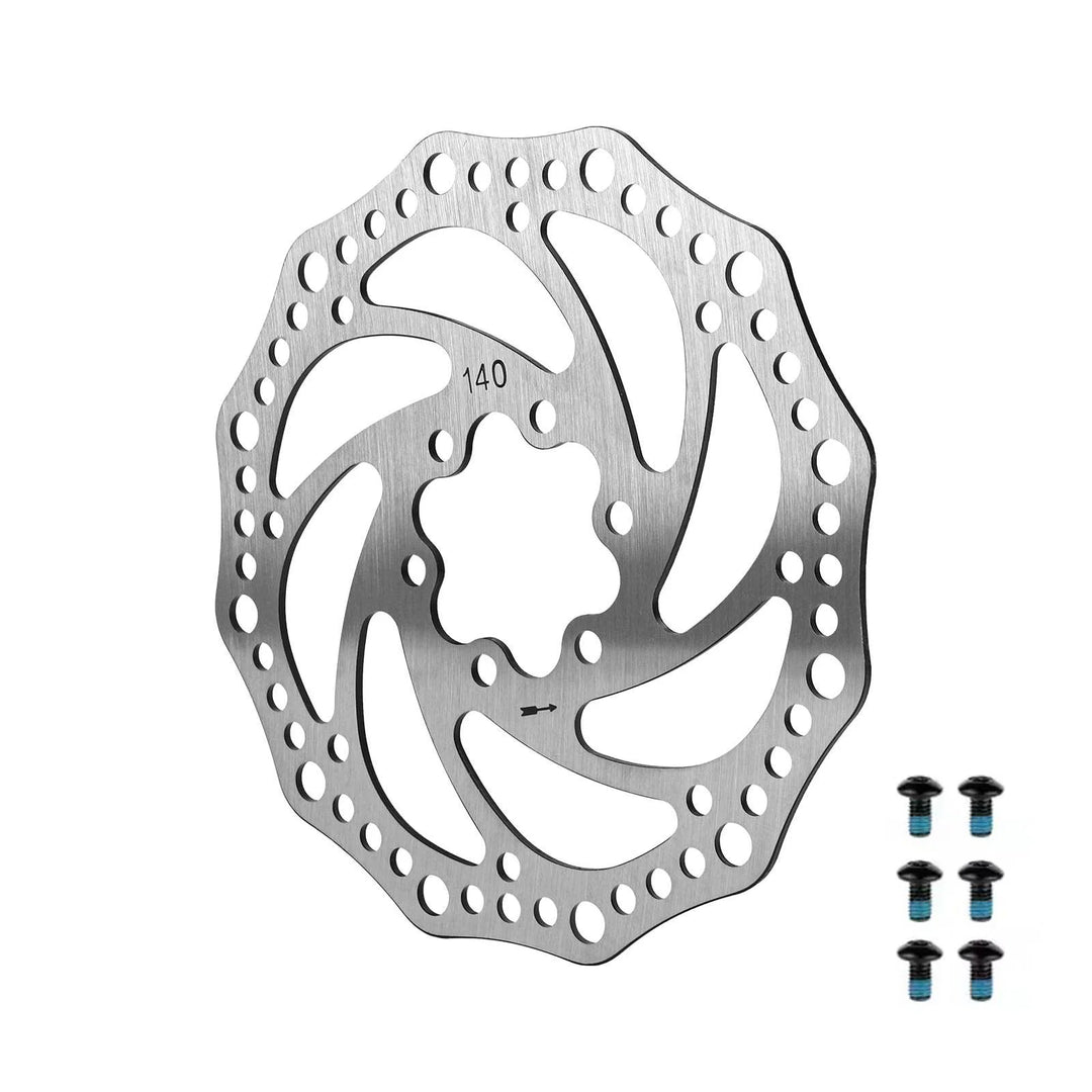 Rotore freno a disco a forma di fiore a 6 fori da 140 mm con viti Vendita calda Rotore a disco a 6 fori in pezzo unico Rotore freno a disco da 140 mm per scooter elettrico con viti Accessori per scooter elettrico