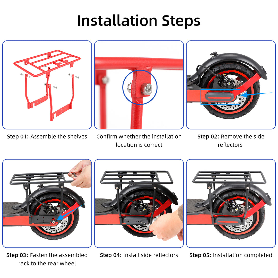Scaffale portapacchi posteriore pieghevole rosso Ulip per monopattini Xiaomi M365 Pro PRO2 1S MI 3, portapacchi posteriore per E-Scooter, design compatto, leggero, per spazio di archiviazione aggiuntivo