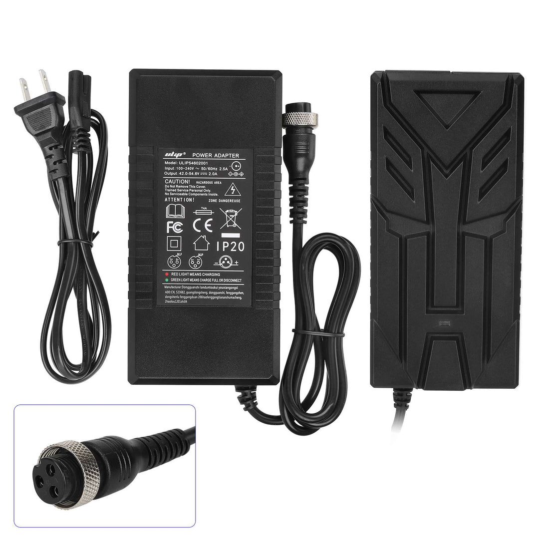 Ulip 42V~54.6V 2V CE FCC Certified Charger With GX16 3 Holes Head EU Plug Electric Scooter Battery Charger Replacement Parts Li-ion Battery Pack Charger Power Adapte Input 100-240V 48V 13S Lithium Skateboard Balance Vehicle Battery with Fan