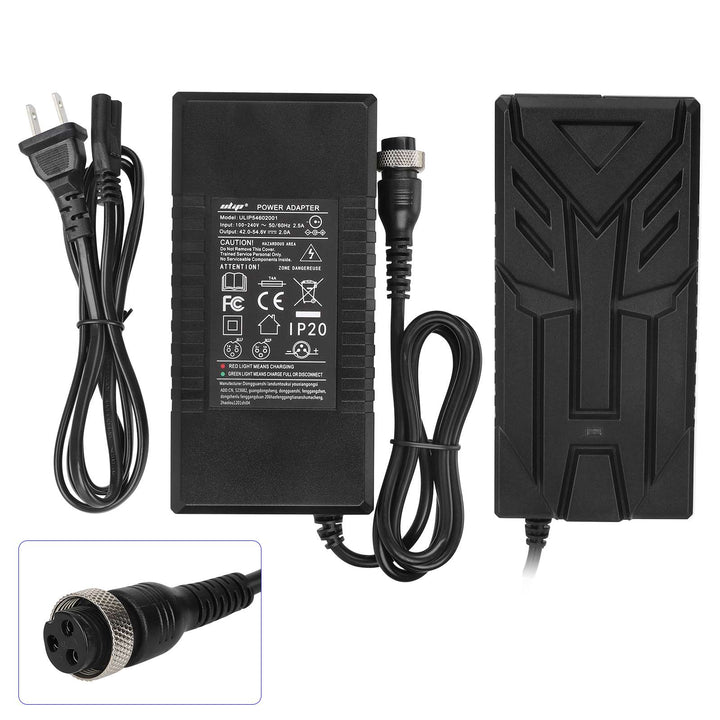 Ulip 42V~54.6V 2V CE FCC Certified Charger With GX16 3 Holes Head EU Plug Electric Scooter Battery Charger Replacement Parts Li-ion Battery Pack Charger Power Adapte Input 100-240V 48V 13S Lithium Skateboard Balance Vehicle Battery with Fan