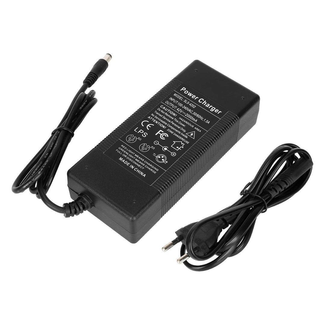 Caricabatterie da 36V a 42V 2A DC2.1 con 6 Cavi Adattatori Spina EU Veicolo Elettrico Scooter Elettrico Caricabatterie con Testa DC Caricabatterie per Batteria al Litio 36V 42V Cavo di Alimentazione a Testa Rotonda Accessori