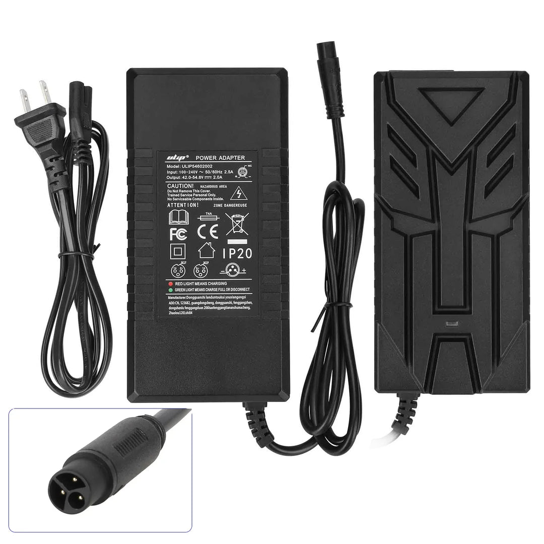Ulip 54.6V 2A 3 Port CQ Charger for Kukirin G2 Pro DB Kukirin M4 Max Kukirin T3 Electric Scooter 54.6V2A Transformers European Standard Charger EU Standard Electric Scooter Battery Charger Power Adapter Li-ion Battery pack Charger with Fan