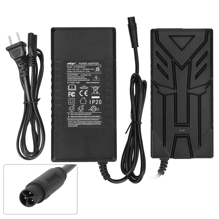 Ulip 54.6V 2A 3 Port CQ Charger for Kukirin G2 Pro DB Kukirin M4 Max Kukirin T3 Electric Scooter 54.6V2A Transformers European Standard Charger EU Standard Electric Scooter Battery Charger Power Adapter Li-ion Battery pack Charger with Fan