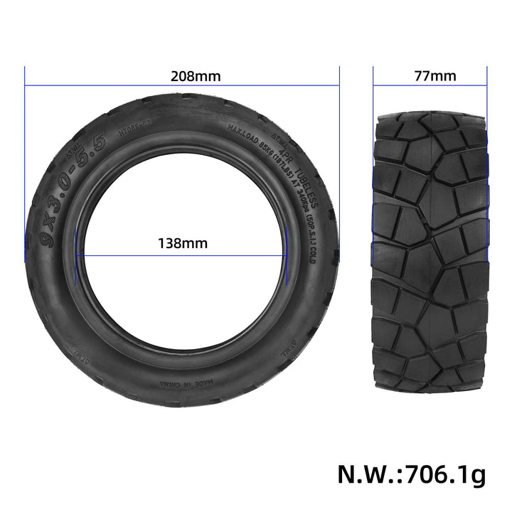 Pneumatico sottovuoto fuoristrada 9*3.0-5.5 per scooter elettrico da 9 pollici, pneumatico tubeless 9x3.0-5.5, pneumatico tubeless universale in gomma 9*3-5.5, ricambio per scooter.
