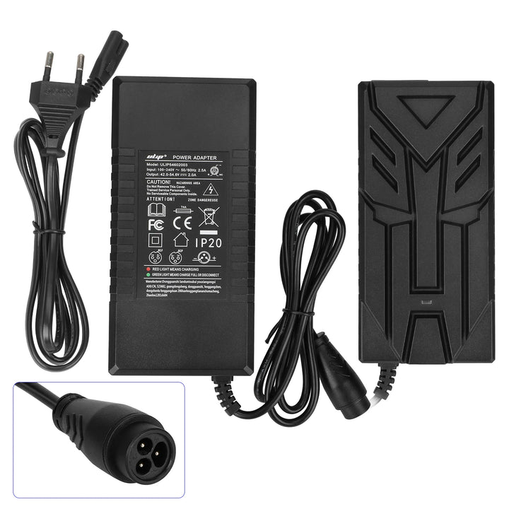 Caricabatterie Ulip 54.6V2A con testina LP16-3P grande, spina europea, testina Ulip Big Eight Ming 54.6V2A, Trasformatore, Caricabatterie standard europeo, Adattatore di alimentazione per scooter elettrico