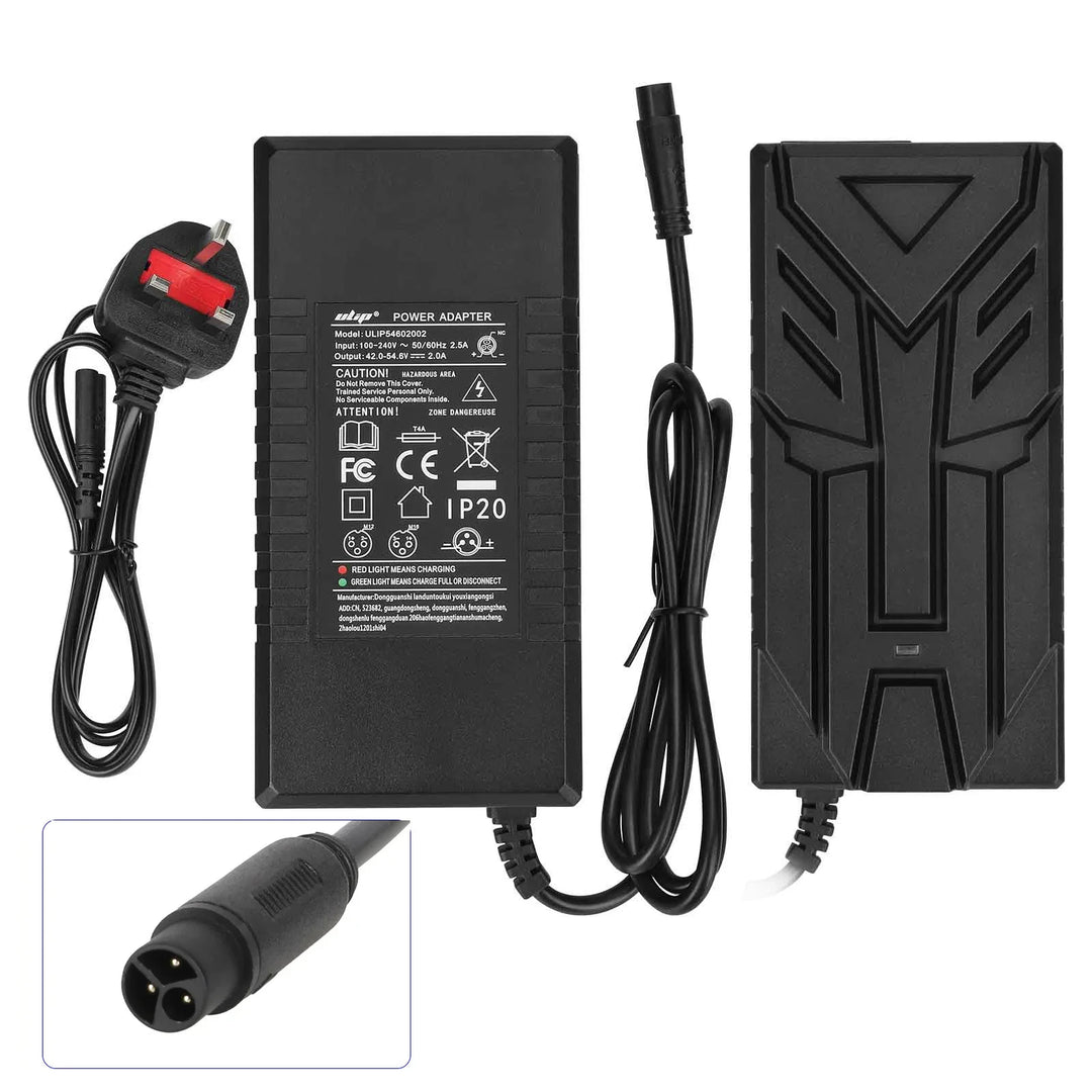 Ulip 54.6V 2A 3 Port CQ Charger for Kukirin G2 Pro DB Kukirin M4 Max Kukirin T3 Electric Scooter 54.6V2A Transformers European Standard Charger EU Standard Electric Scooter Battery Charger Power Adapter Li-ion Battery pack Charger with Fan