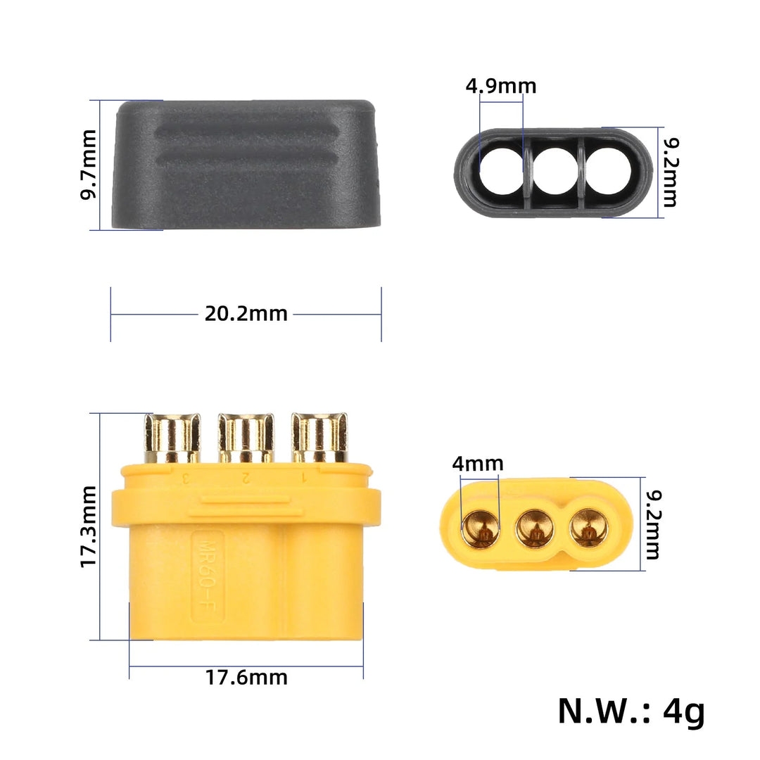Amass MR60 Female Model Aircraft Plug 3Pin MR60 Female Model Aircraft Power Battery ESC 30A High Current Connector Cable