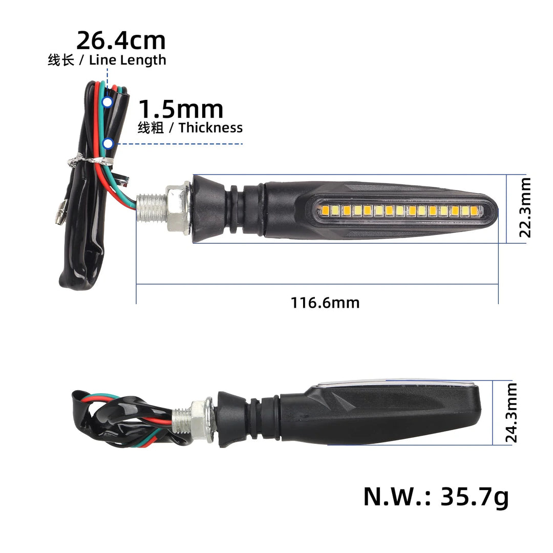 Motorcycle LED 12V Turn Signal Lights with White Daytime Running Lights and Yellow Sequential Turn Signal Lights - Aftermarket Modification Kit