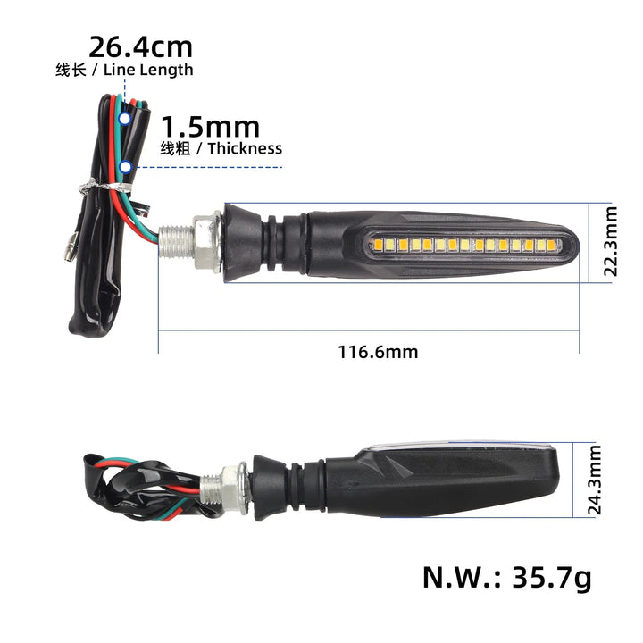 Motorcycle LED 12V Turn Signal Lights with White Daytime Running Lights and Yellow Sequential Turn Signal Lights - Aftermarket Modification Kit