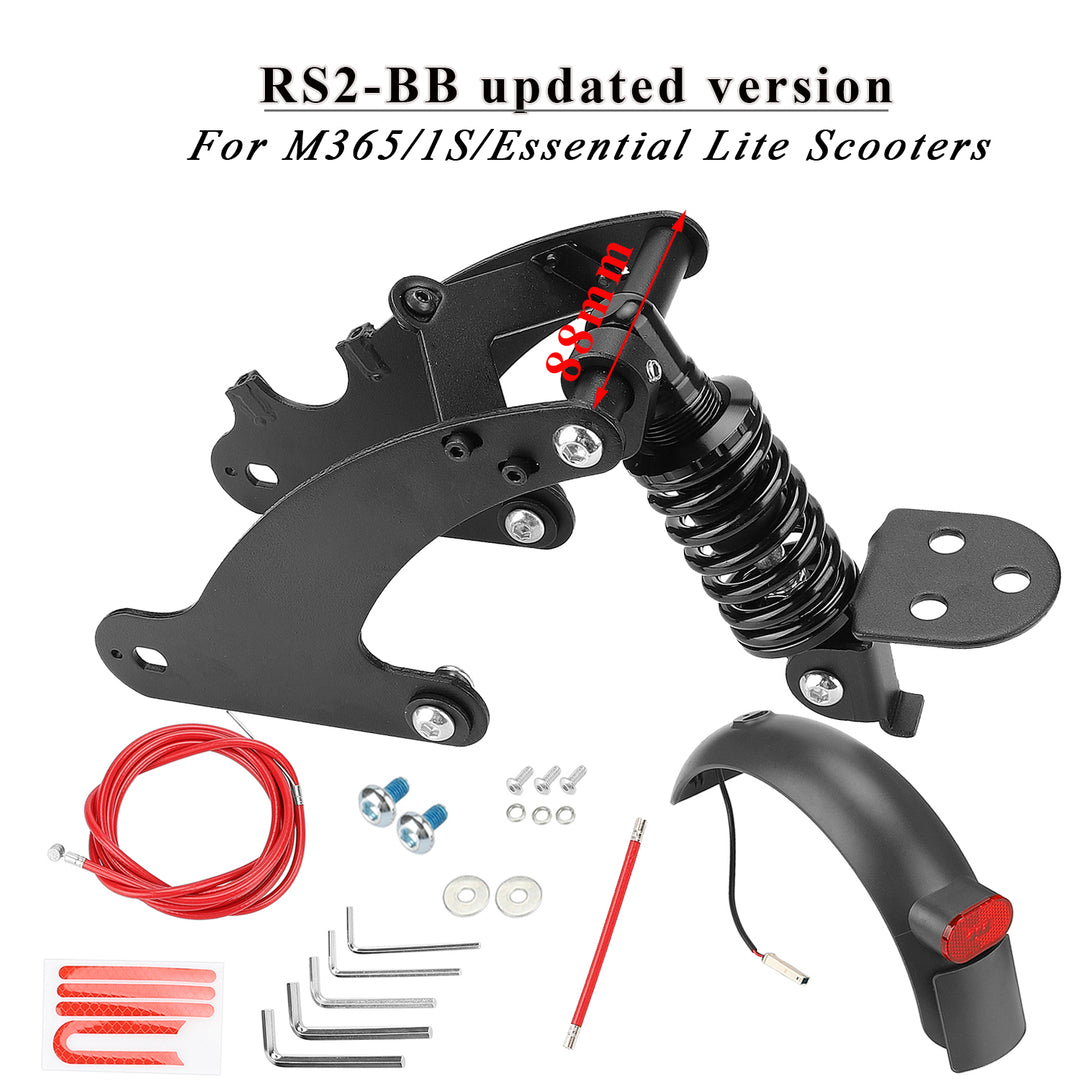 Black V2 Rear Suspension with Mudguard and Tailight for Xiaomi M365 and 1S Scooter Rear Shock Absorber for Scooter Rear Spring Shock Absorber Replacement Accessories