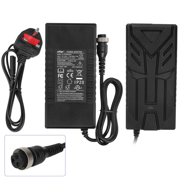 Ulip 42V~54.6V 2V CE FCC Certified Charger With GX16 3 Holes Head EU Plug Electric Scooter Battery Charger Replacement Parts Li-ion Battery Pack Charger Power Adapte Input 100-240V 48V 13S Lithium Skateboard Balance Vehicle Battery with Fan