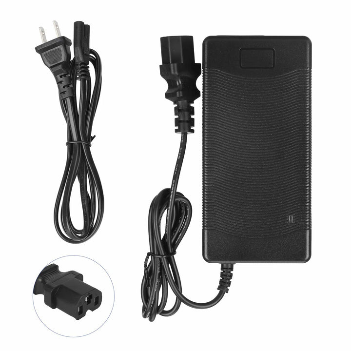 Caricabatterie da 48V a 54.6V2A con testa a spillo con spina EU Caricabatterie per batteria al litio con connettore a spillo e ventola per pacco batteria
