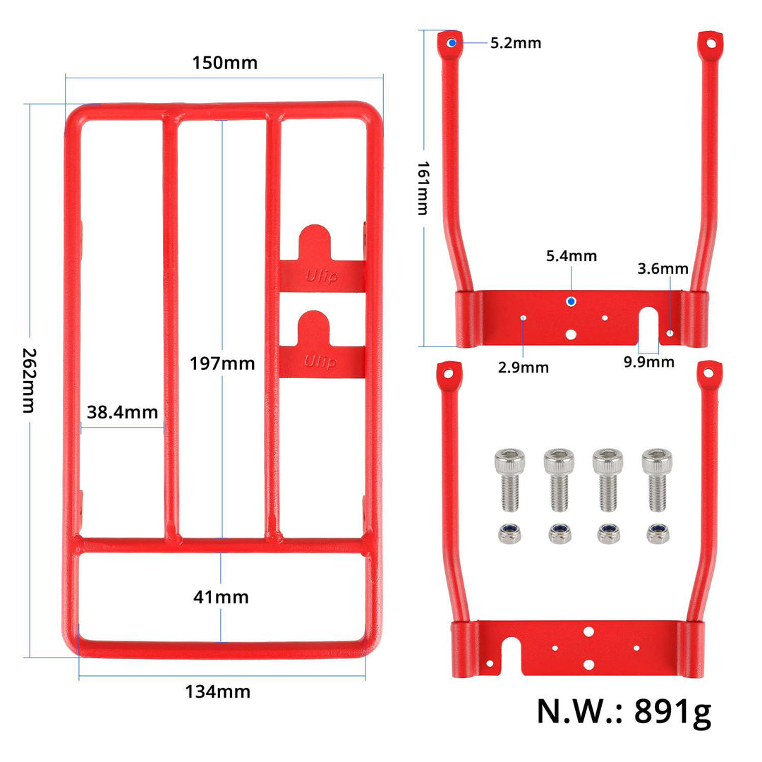 Scaffale portapacchi posteriore pieghevole rosso Ulip per monopattini Xiaomi M365 Pro PRO2 1S MI 3, portapacchi posteriore per E-Scooter, design compatto, leggero, per spazio di archiviazione aggiuntivo