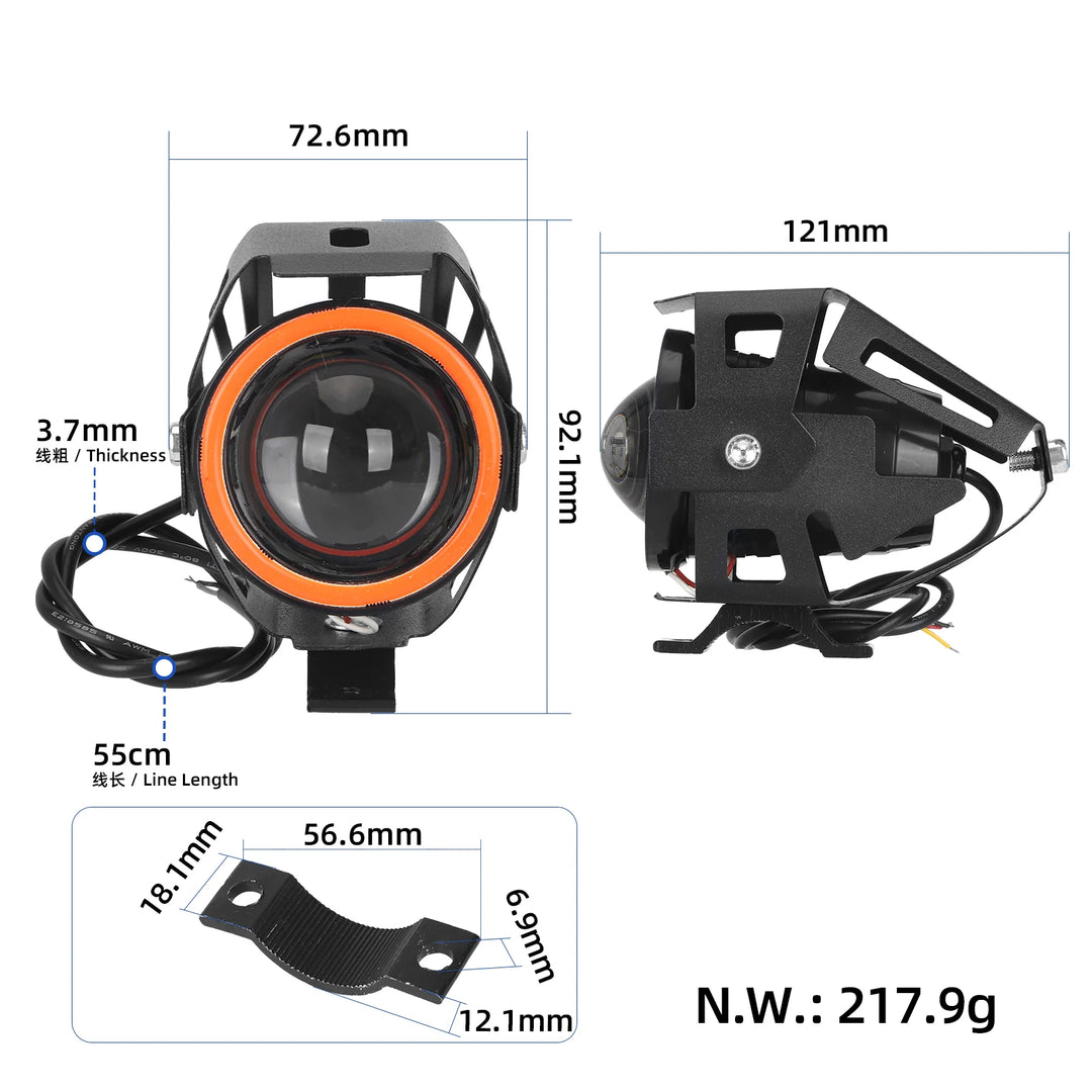 Faro anteriore a LED U7 con cerchio rosso per E-bike Mini Fari a LED per moto U7 Lampadine per fari Moto Universali 1200LM Fari fendinebbia spot