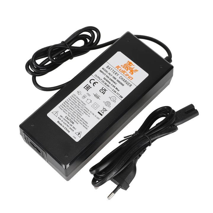 Caricabatterie originale Kukirin G2 Master 58.8V 2A con testa CQ a 3 fori per scooter Kukirin G3 Pro. Alimentatore da 58.8V 2A con spina europea a tre fori.