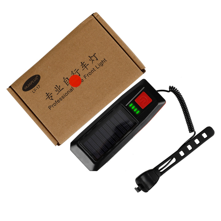 Red Solar con USB, Doppia Modalità di Ricarica, Durata Efficiente della Batteria, Luce Solare per Bici, USB Ricaricabile, Display di Potenza, MTB, Mountain Bike, Lampada Anteriore con Clacson, Torcia, Luce Anteriore per Bici