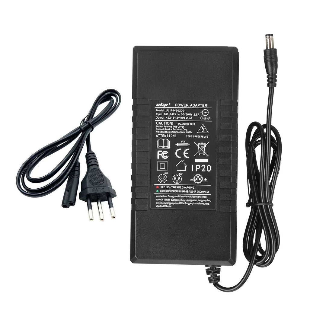 Ulip42V~54.6V2A DC2.1 Certified Charger EU Plug Charger 42V2A Adapter Lithium Battery Balance Bike Charger European Standard Li-ion Battery Pack Charger Power Adapte Input 100-240V 48V 13S Lithium Skateboard Balance Vehicle Battery with Fan