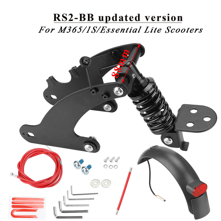 Black-red V2 Rear Suspension with Mudguard and Tailight for Xiaomi M365 and 1S Scooter Rear Shock Absorber for Scooter Rear Spring Shock Absorber Replacement Accessories