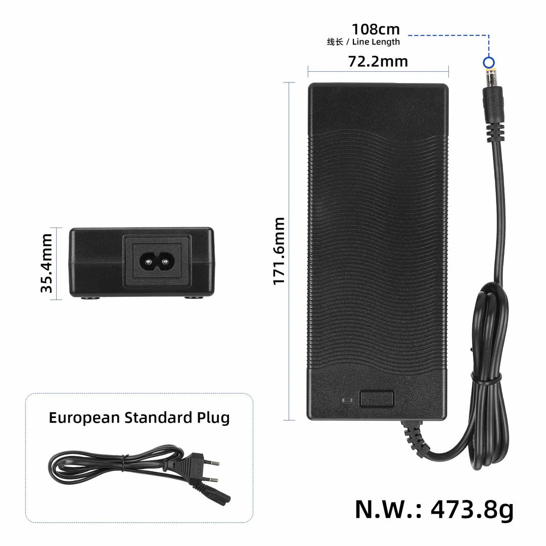 Caricabatterie originale da 54,6V 2A con testa DC2.1 standard europeo per scooter elettrico Kukirin G2 Caricabatterie originale Ingresso 100-240V Uscita 48V 54,6V 2,0A Ricambi caricabatterie per batteria al litio